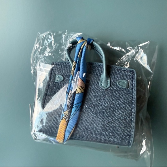 Tiny Blue Handbag Accessory With Mini Skinny Scarf - Picture 6 of 7